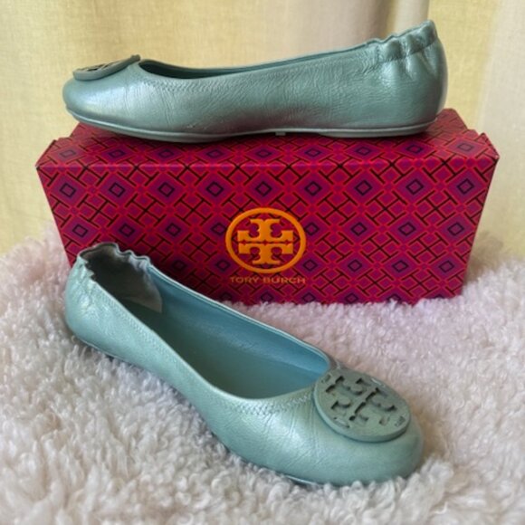 Tory Burch Minnie Travel Ballet Flat in Dew Blue size 9.5 - Picture 2 of 6